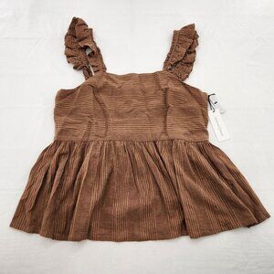 Treasure Bond Brown Ruffle Sleeve Babydoll Tank Blouse Womens Size Medium